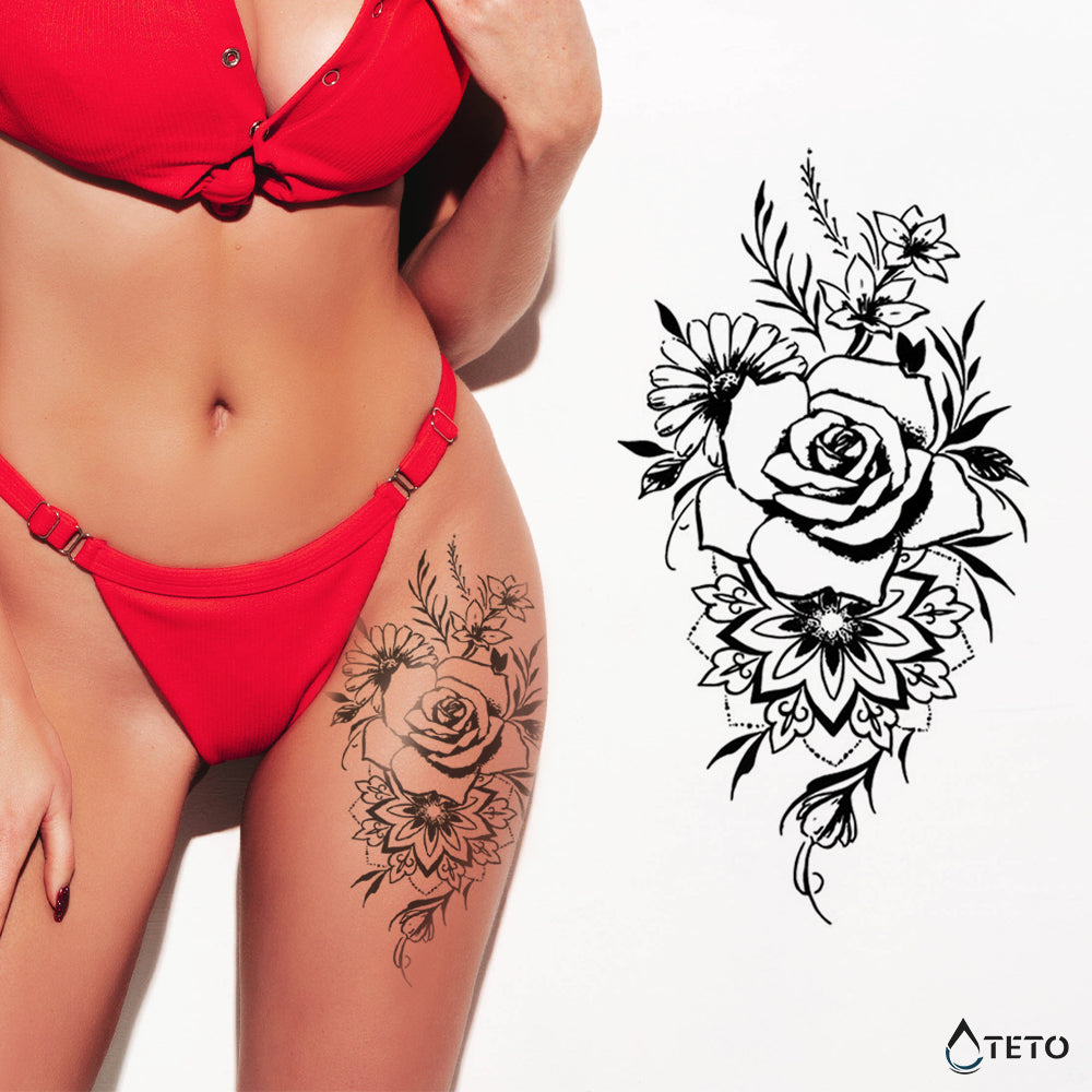 Fiori con mandala – Semipermanente - TETO Tatuaggi Temporanei