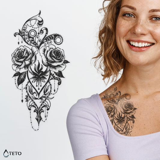 Decorazione di rose – Semipermanente - TETO Tatuaggi Temporanei