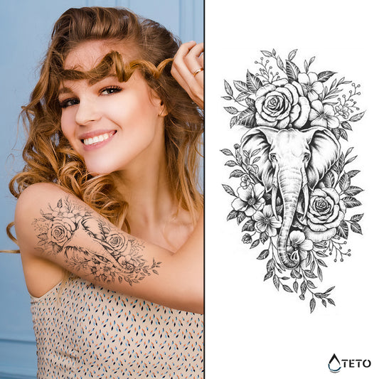 Elefante tra i fiori – Semipermanente - TETO Tatuaggi Temporanei