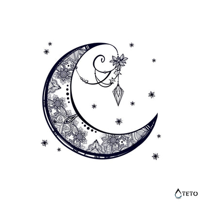 Luna con fiori e diamante – Semipermanente - TETO Tatuaggi Temporanei