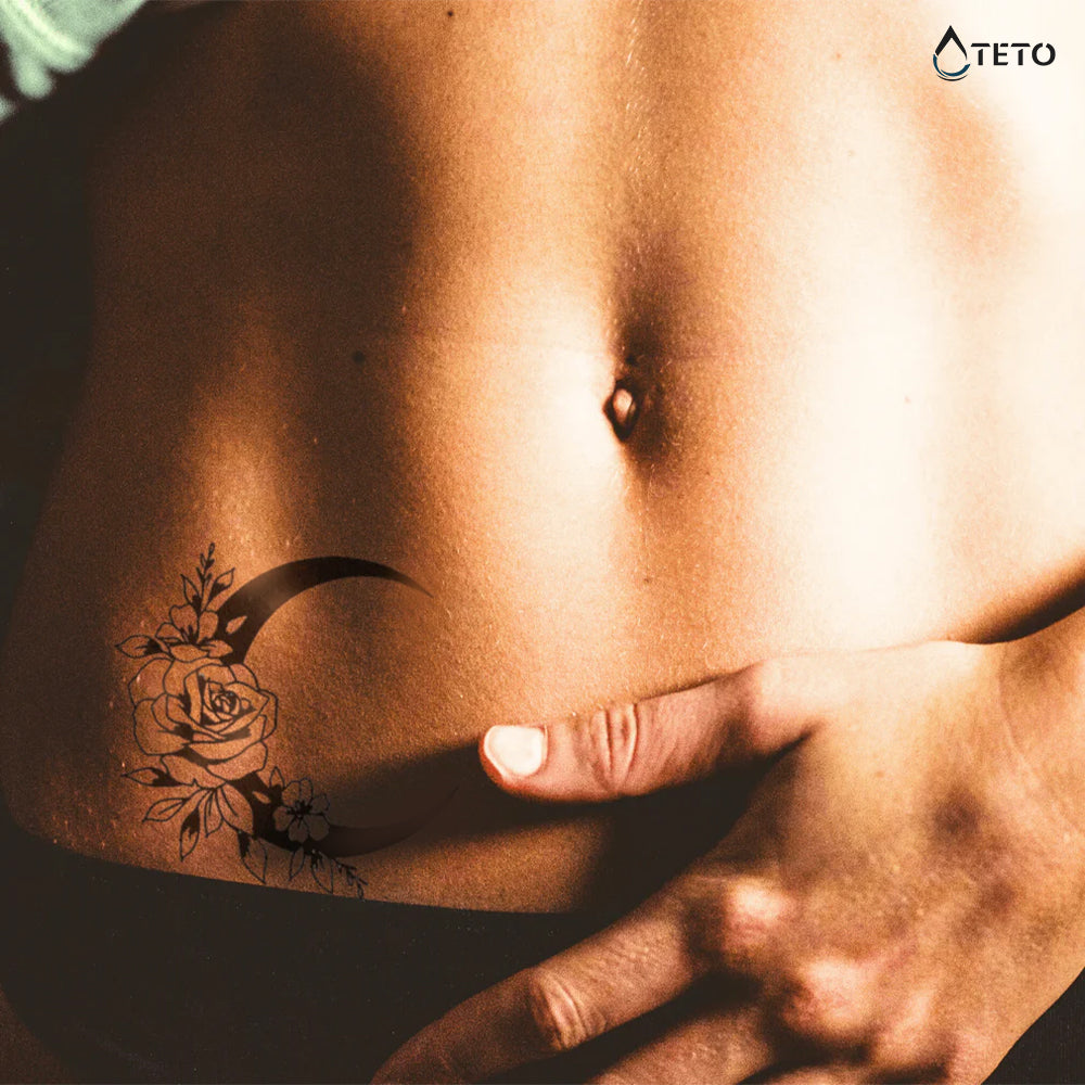 Luna con rose – Semipermanente - TETO Tatuaggi Temporanei