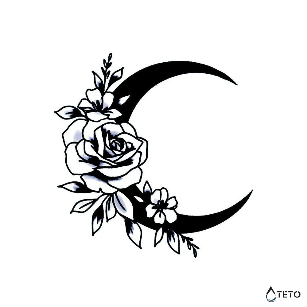 Luna con rose – Semipermanente - TETO Tatuaggi Temporanei