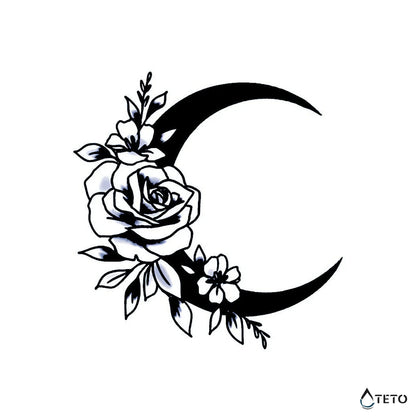 Luna con rose – Semipermanente - TETO Tatuaggi Temporanei