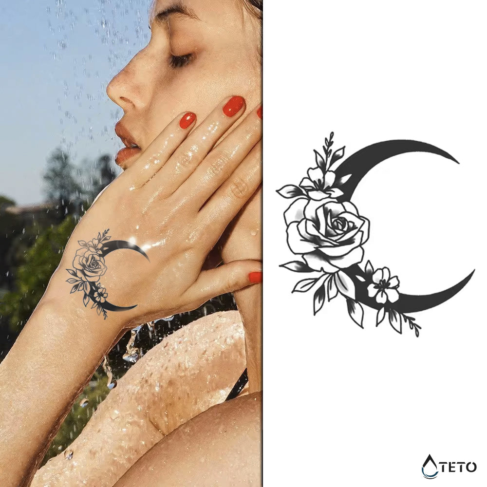 Luna con rose – Semipermanente - TETO Tatuaggi Temporanei