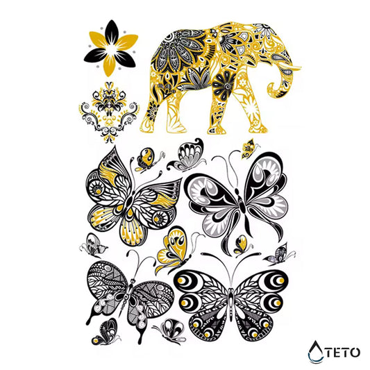 Farfalle e elefante - set - TETO Tatuaggi Temporanei