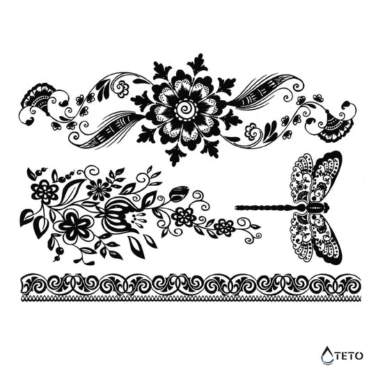 Fiori e libellula - set - TETO Tatuaggi Temporanei